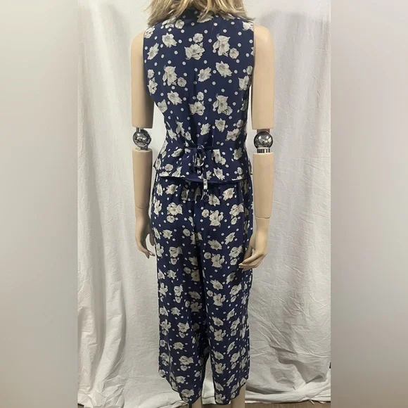 Vintage silk 2 piece Floral Navy set 4 - Picture 5 of 10